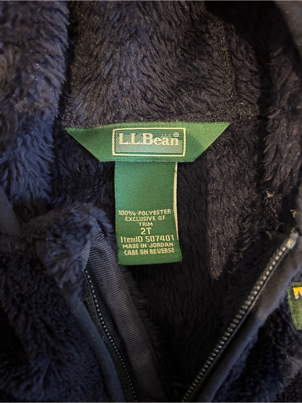 LL Bean Navy Fuzzy Hooded Jacket with Bear Ears Size 2T - Picture 2 of 4